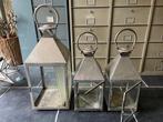Windlichten 3 stuks opknappers metaal glas, Ophalen, Gebruikt, Metaal, 50 tot 75 cm