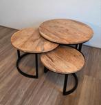 Set van 3 Inschuifbare Industriële Tafeltjes, Gebruikt, Rond, Industrieel, Hout