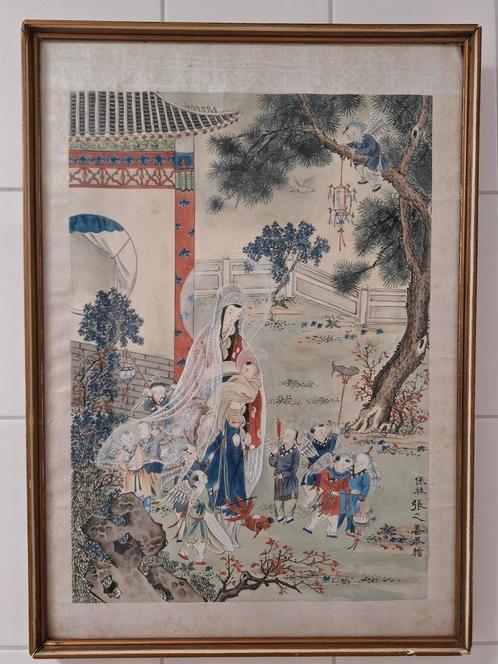 Antiek Chinese Zijdeschildering Ingelijst, Antiek en Kunst, Kunst | Schilderijen | Klassiek, Ophalen