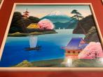 Antiek olie-op-zijde de Fuji berg, Antiek en Kunst, Ophalen of Verzenden