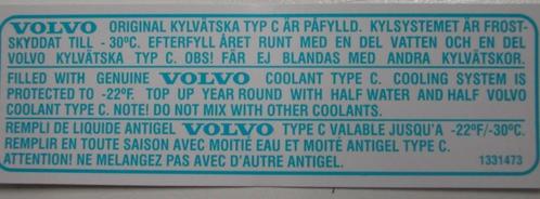 Sticker . Volvo 240 244 245 262c 264 265 tbv koelvloeistof., Auto diversen, Auto-accessoires, Nieuw, Ophalen of Verzenden