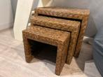 Rotan bijzettafeltjes - set van 3, Huis en Inrichting, Tafels | Bijzettafels, Overige materialen, Minder dan 55 cm, Gebruikt, Vierkant