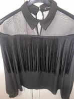 Zwarte blouse met franjes, Maat 38/40 (M), Zwart, Ophalen of Verzenden, Zo goed als nieuw