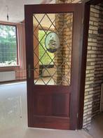 Hardhouten opdekdeur met glas in lood afbeelding boot, Ophalen, 80 tot 100 cm, Binnendeur, 200 tot 215 cm