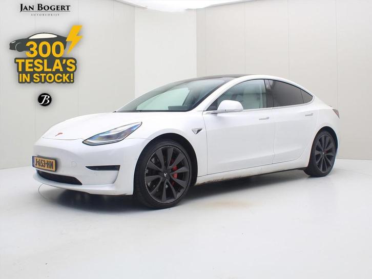 Tesla Model 3 Performance AWD 486pk 75 kWh [ WIT LEDER+AUTOP, Auto's, Tesla, Bedrijf, Te koop, Model 3, 4x4, ABS, Achteruitrijcamera