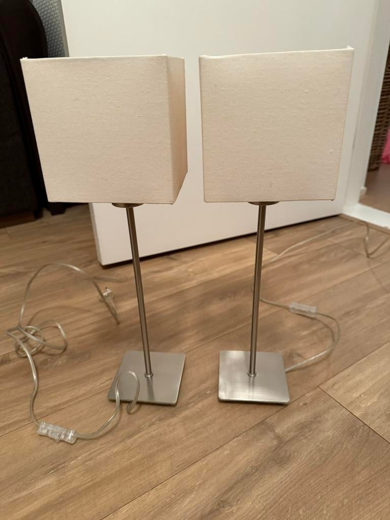 2 Nachtkastlampjes crèmekleurig, Ophalen of Verzenden, Zo goed als nieuw, Minder dan 50 cm
