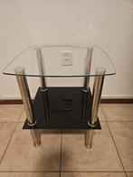 Glazen bijzettafel met zwart onderblad, Huis en Inrichting, Tafels | Salontafels, Ophalen, Minder dan 50 cm, Vierkant, Minder dan 50 cm