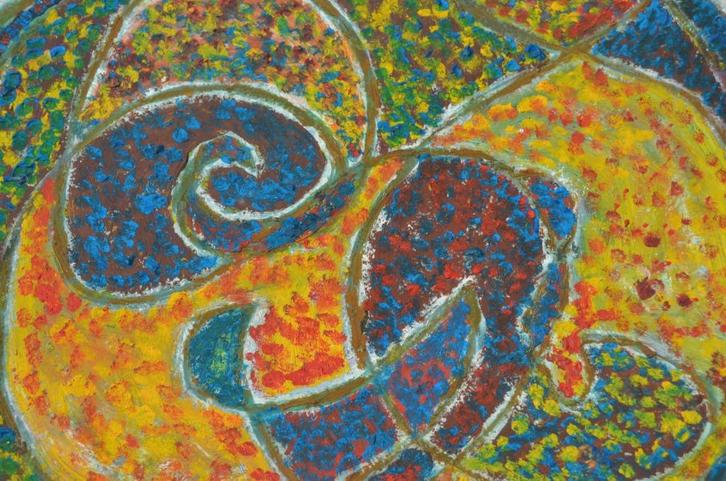 Leuk gesigneerd abstract werkje. Gokje: jaren '70?, Antiek en Kunst, Kunst | Schilderijen | Abstract, Ophalen of Verzenden