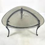 Salontafel smeedijzer glas mid century brutalist 70s, Huis en Inrichting, Tafels | Salontafels, Ophalen, Teakhout, 50 tot 100 cm