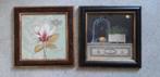 te koop 2 leuke schilderijen Magnolia en afb.stolp/ladekast, Minder dan 50 cm, Nieuw, Ophalen of Verzenden, Schilderij