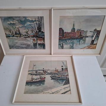aquarel 3x door Eugène Winter (1918-1980) beschikbaar voor biedingen