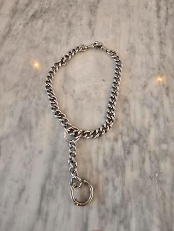 Antiek horlogeketting, zilver, elk schakel gemerkt met leeuw beschikbaar voor biedingen