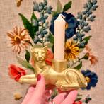 Luipaard kandelaar goudkleur panter kandelaartje, Overige materialen, Gebruikt, Overige kleuren, Ophalen of Verzenden