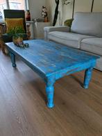 Blauwe houten bohemian salontafel, Huis en Inrichting, Tafels | Salontafels, Ophalen, 100 tot 150 cm, Bohemian, 50 tot 100 cm