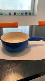Gietijzeren blauwe fonduepan, look-alike van Le Creuset, Ophalen of Verzenden, Zo goed als nieuw, Gietijzer, Koekenpan of Braadpan