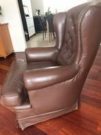 Oor fauteuil bruin leer, Ophalen, Gebruikt, Leer, 50 tot 75 cm