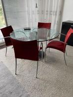 Design eettafel Zanuso voor Zanota, incl 4 design stoelen, Ophalen, Rond, Zo goed als nieuw, Glas
