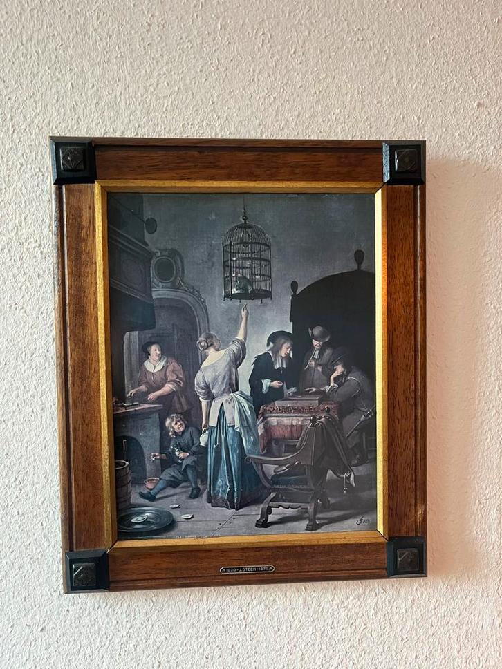 Schilderij Jan Steen - In een huishouden van Jan Steen, Antiek en Kunst, Kunst | Schilderijen | Klassiek, Ophalen