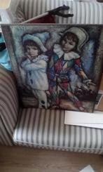 Prent op hout Pierrot en Harlekijn vintage, Ophalen, Gebruikt, Print