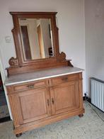 Antiek Eikenhouten Kastje met Spiegel en Marmeren Blad, Huis en Inrichting, Gebruikt, 100 tot 150 cm, Eikenhout, 25 tot 50 cm