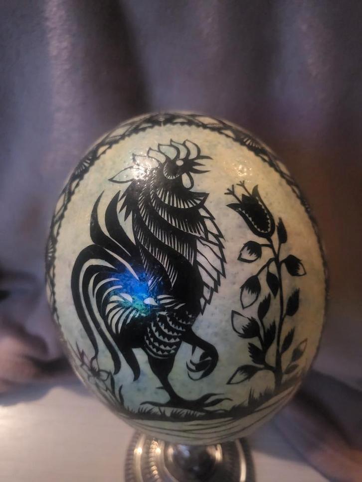 Struisvogel Ei met Haan Decoratie, Antiek en Kunst, Kunst | Beelden en Houtsnijwerken, Ophalen of Verzenden