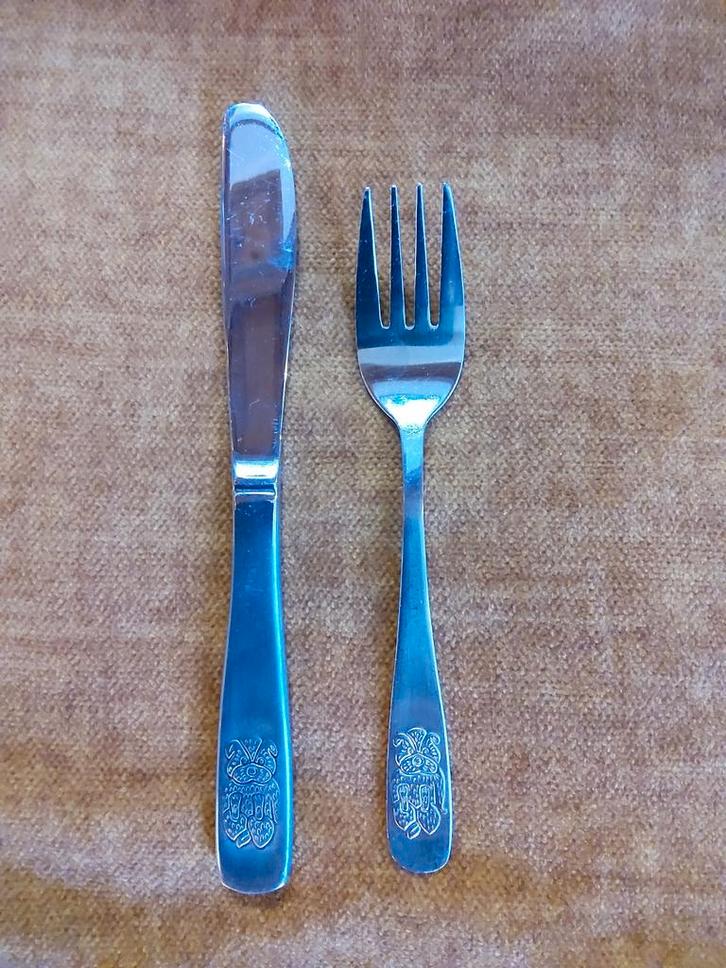 Amefa  Vintage Bestek Set - Mes en Vork opdruk beertje, Antiek en Kunst, Antiek | Bestek, Ophalen of Verzenden
