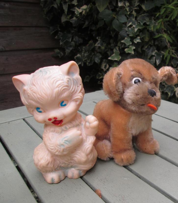 Pluche Steiff Hondje & 1 Vintage Piep Beestje Kat Poes, Antiek en Kunst, Antiek | Speelgoed, Ophalen of Verzenden