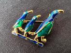 Retro broche 3 vogels eenden met bling oog goudkleurig, Overige materialen, Minder dan 4 cm, Ophalen of Verzenden, Zo goed als nieuw