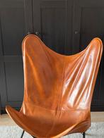 Z.g.an. vlinderstoel leer in cognackleur, Ophalen, Zo goed als nieuw, 75 tot 100 cm, Leer