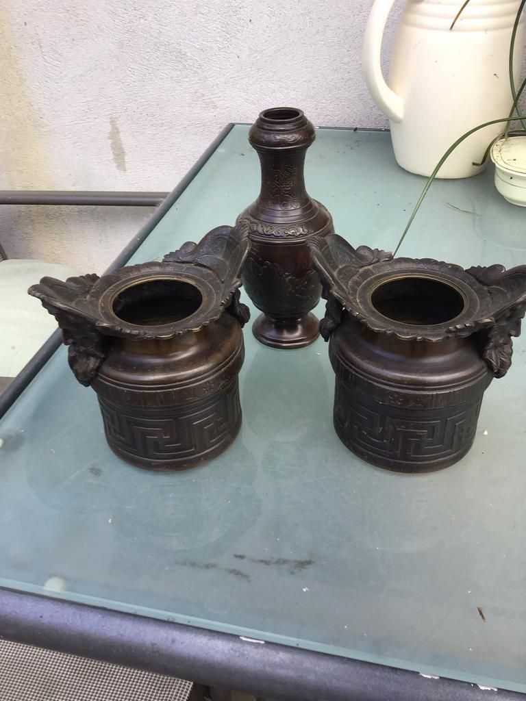 3 antieke japanse bronzen vaasjes, Ophalen of Verzenden