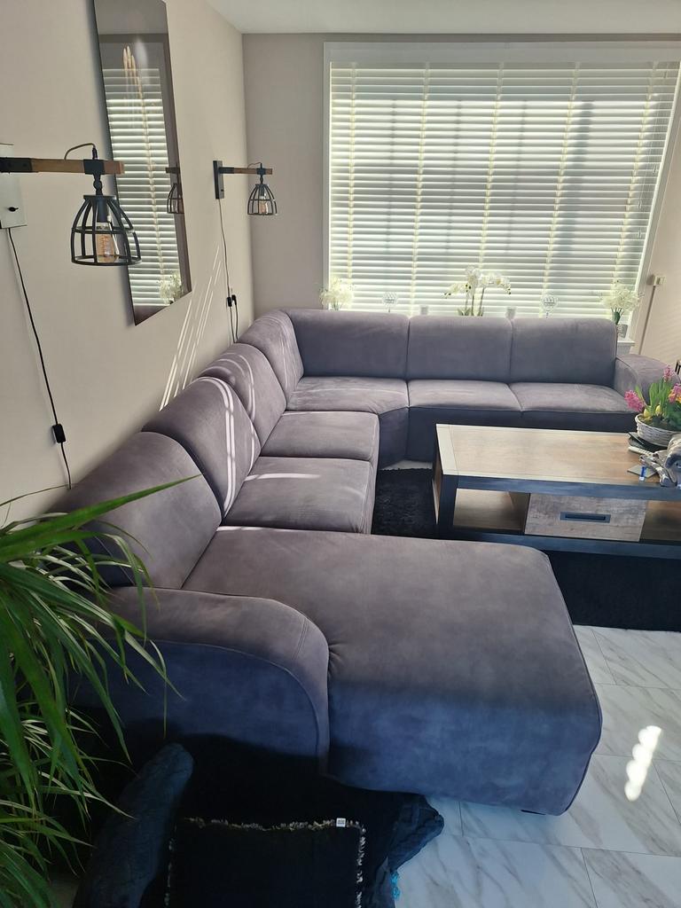Grote luxe chaise longue hoekbank - Grijs, Ophalen, Zo goed als nieuw, Stof