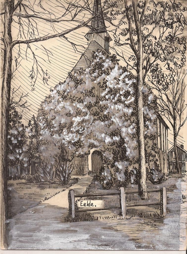 Eelde Kerk Tekening Sievers 1948, Ophalen of Verzenden