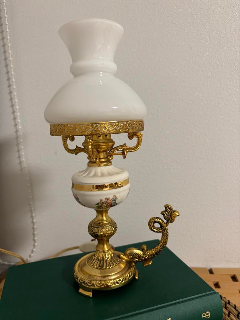 Vintage tafellamp met vis handvat - Goudkleurig, Antiek en Kunst, Antiek | Lampen, Ophalen of Verzenden