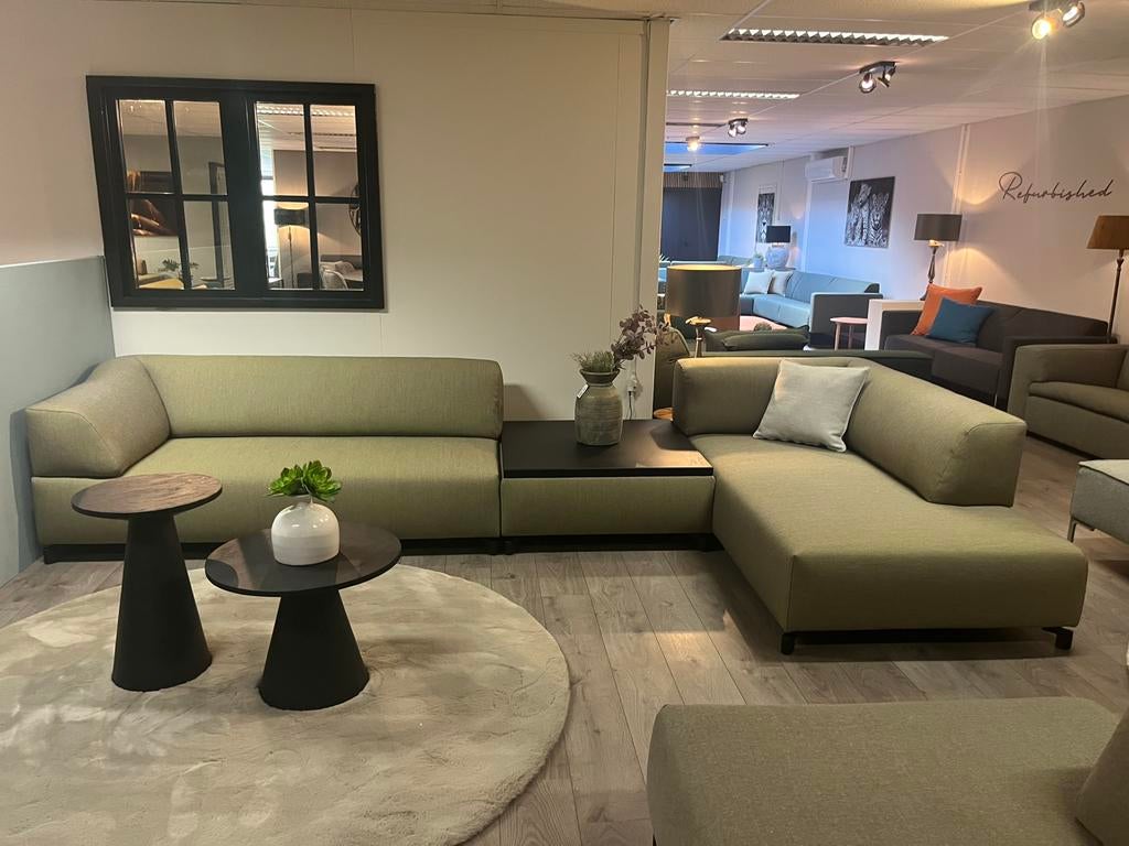 Leolux faya lobi ploegstof Rye olijfgroen, Verzenden, Hoekbank, 300 cm of meer, Leolux artifort montis rolf benz design on stock