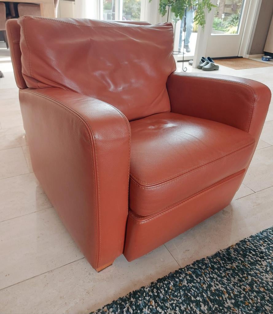 Lederen fauteuil, Ophalen, Italiaans merk, 75 tot 100 cm, Leer