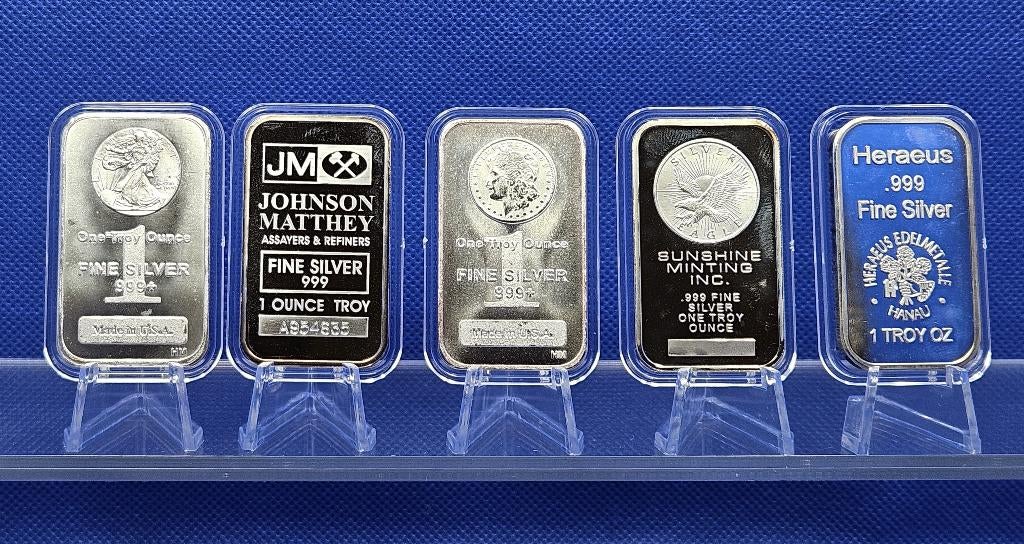 (A405 )   5 STUKS  DIVERSE  BAARTJES  ONE OUNCE, Ophalen of Verzenden, Zilver