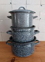 Pannenset/pannen, emaille, grijs gewolkt, Ophalen