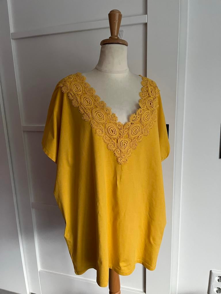 Elena Miro zonnige gele top met kanten V-hals maat 44, Verzenden, Geel, Maat 46/48 (XL) of groter, Zo goed als nieuw