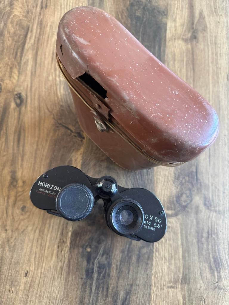 Vintage Horizon 10x50 Verrekijker met Originele Koker, Audio, Tv en Foto, Optische apparatuur | Verrekijkers, Gebruikt, 8 tot 12x