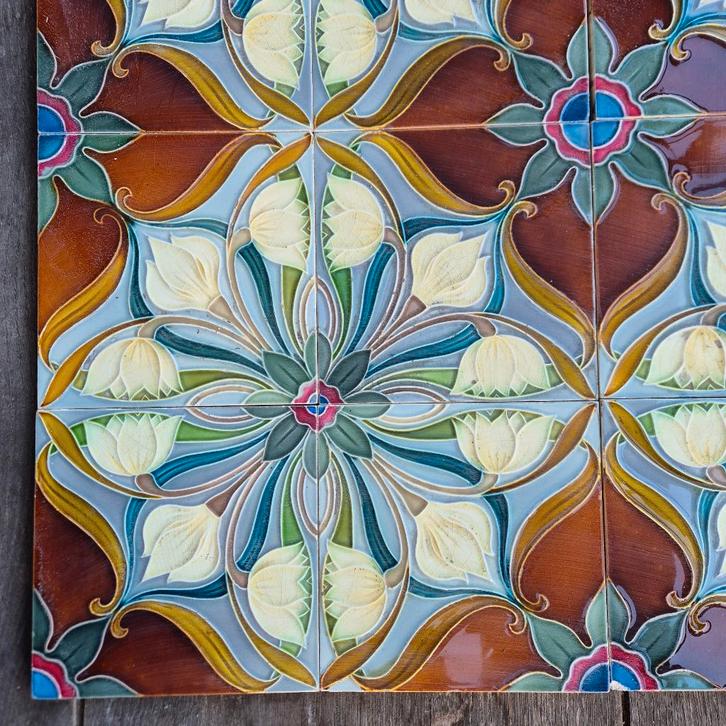 160 jugendstil wandtegels, vierpas, prachtige kleuren, Antiek en Kunst, Antiek | Wandborden en Tegels, Ophalen