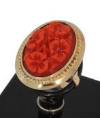 Bloedkoraal bloem 14k gouden vintage dames ring robuust, Sieraden, Tassen en Uiterlijk, Antieke sieraden, Verzenden, Goud, Ring