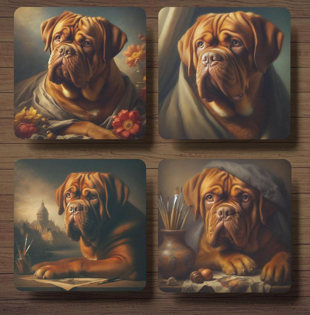 Bordeaux Dog Rembrandt stijl onderzetters met houder, Ophalen of Verzenden, Nieuw, Glas of Kopje