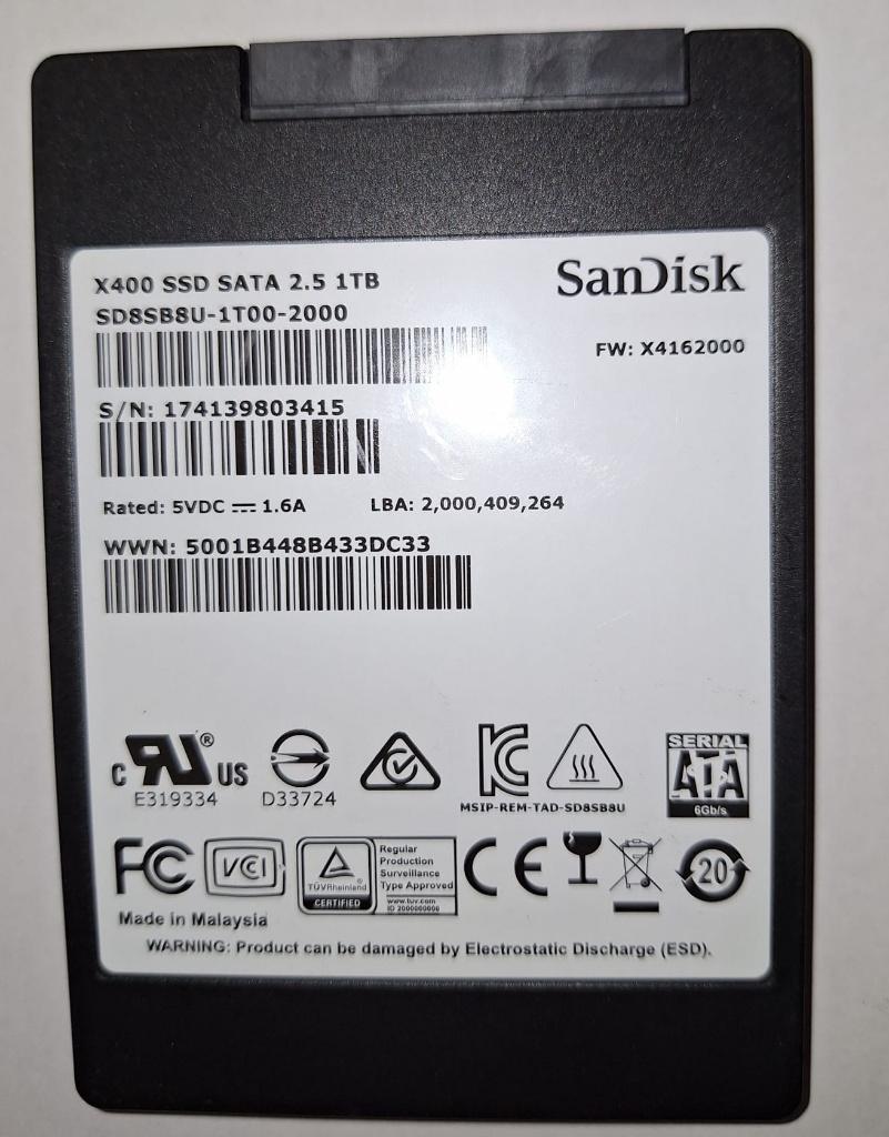 SSD 2,5 " SATA 1 Tb, Scandisk, Intern, Verzenden, Refurbished, SanDisk