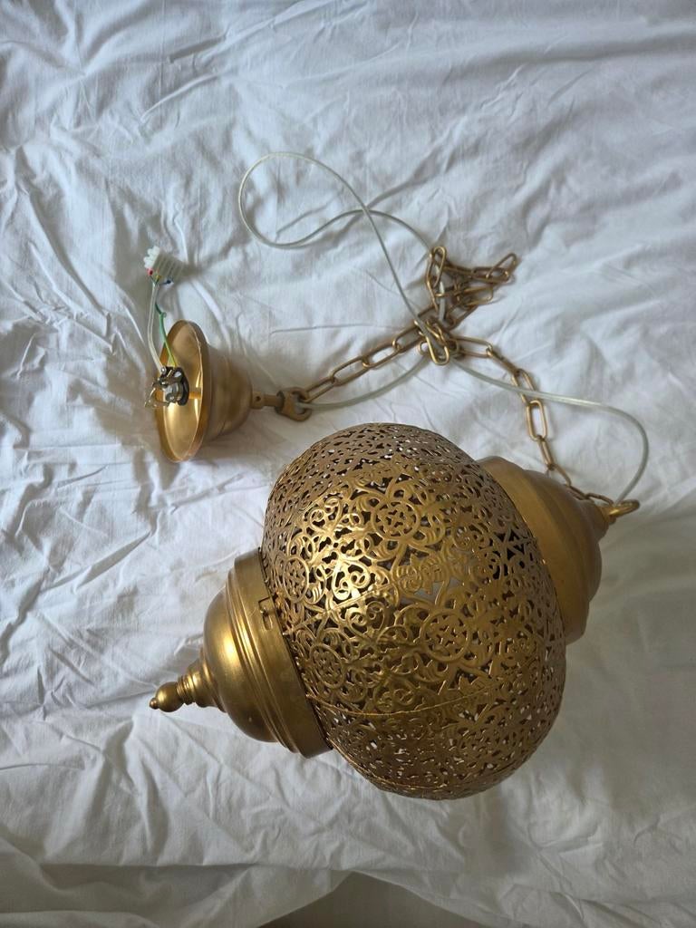 Marokkaanse messing hanglamp - Oosterse sfeer, Huis en Inrichting, Lampen | Hanglampen, Ophalen, Gebruikt, 50 tot 75 cm, Marokkaans, Oosters, Bohemian