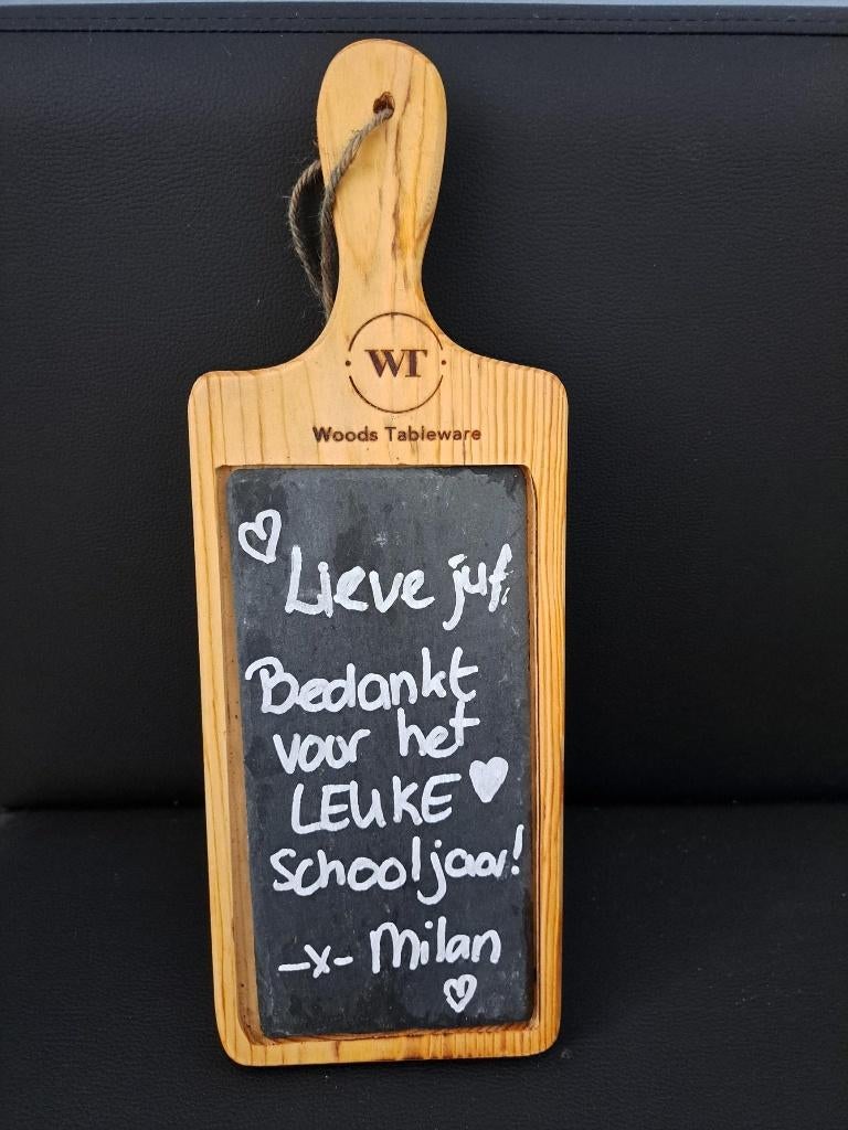 Borrelplank juf, leisteen juf bedankt, juffendag, cadeau juf, Ophalen of Verzenden, Nieuw