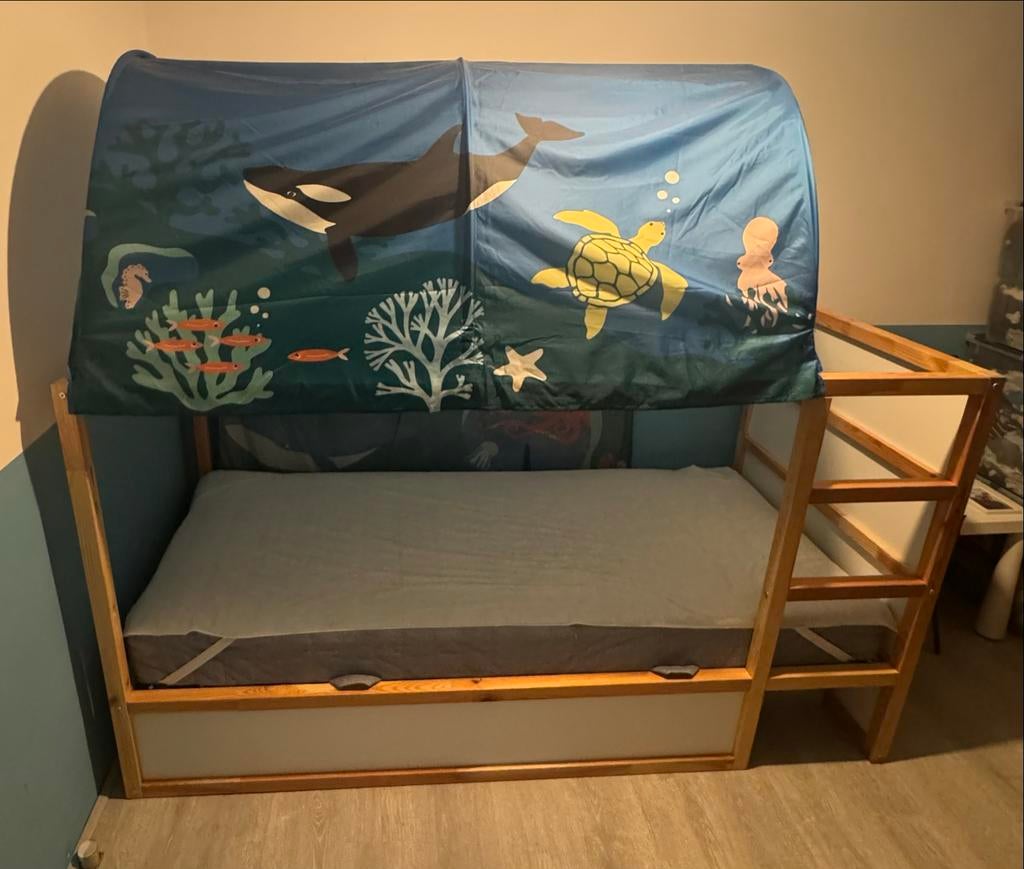 IKEA Kura omkeerbaar bed met tent en matras, 85 tot 100 cm, Gebruikt, Ophalen of Verzenden, Hoogslaper of Stapelbed