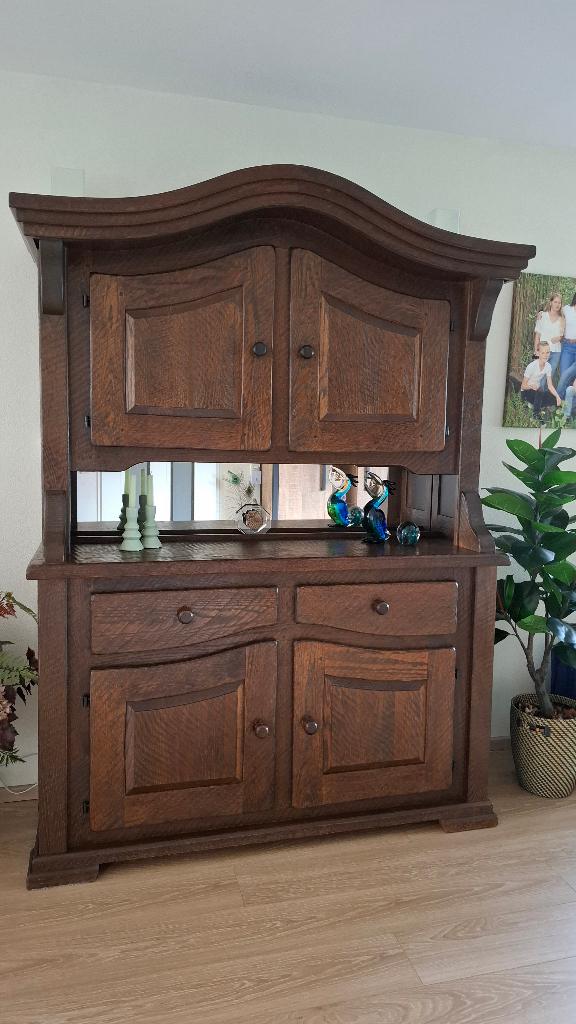Massief eiken vintage toogkast, Ophalen, 200 cm of meer, Zo goed als nieuw, 50 tot 75 cm