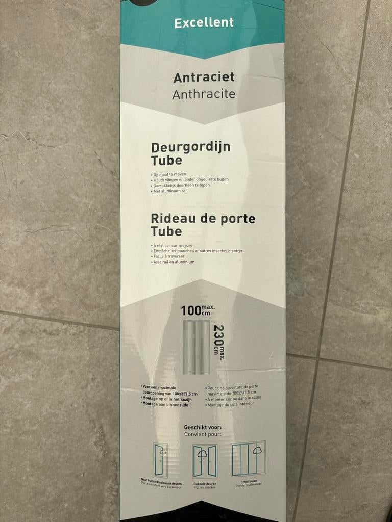 Deurgordijn vliegengordijn tube antraciet 100x230cm, Ophalen of Verzenden, Nieuw