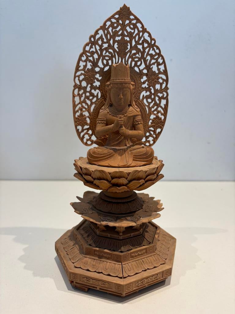 Handgesneden Sandelhout Kwan Yin Bodhisattva Beeld, Ophalen of Verzenden, Handgemaakt, 20 - 50 cm, Beeld
