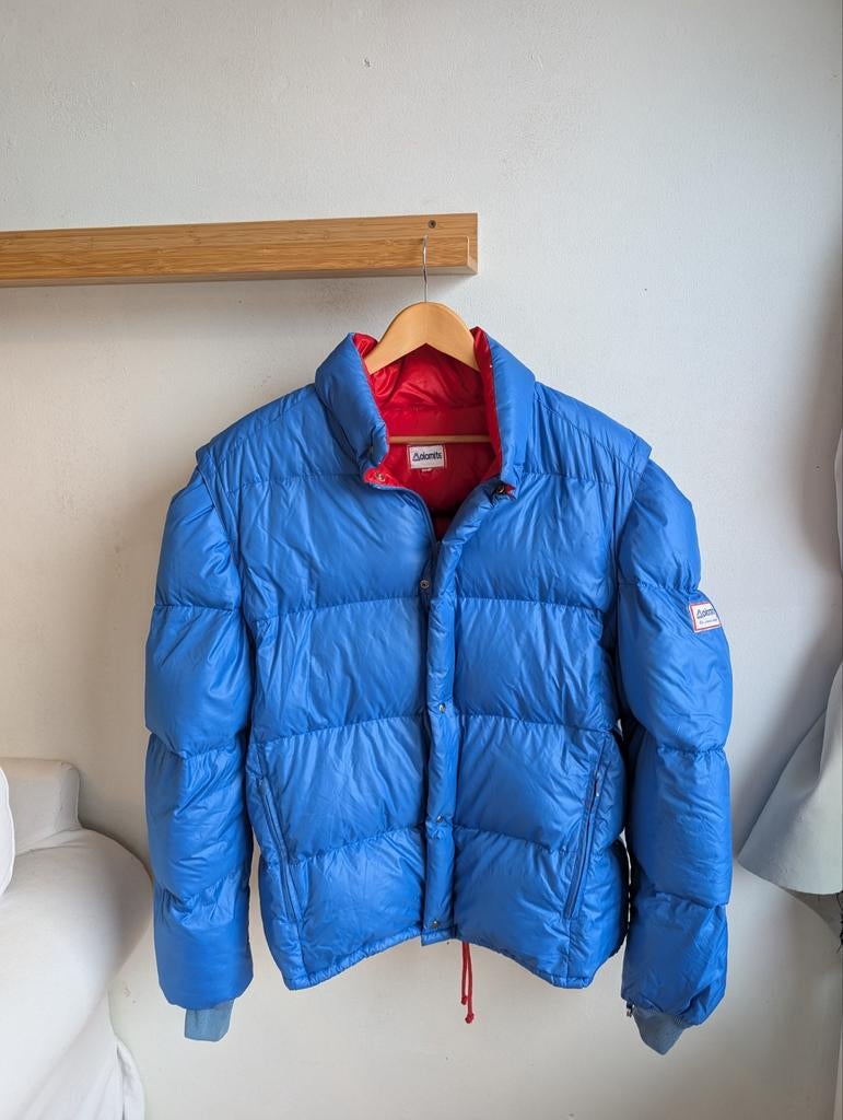 Vintage 80s Italiaanse donsjas met afneembare mouwen, Ophalen of Verzenden, Zo goed als nieuw, Blauw